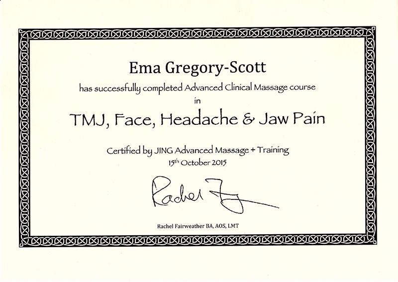 Jing Certificate in TMJ Face Headache and Jaw Pain